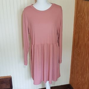 OMT Long Sleeve Baby Doll Style Ribbed Shirt Light Pink